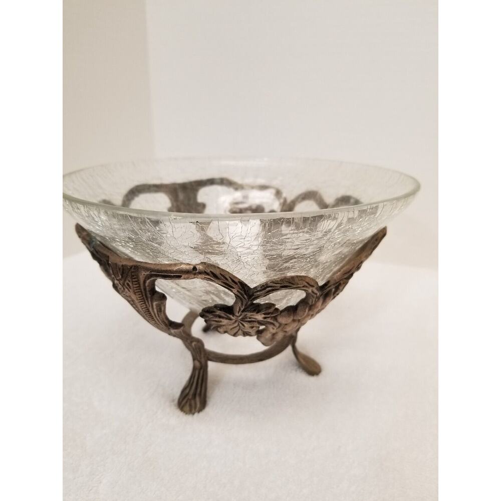 Clear crackle glass vase on pedestal 36